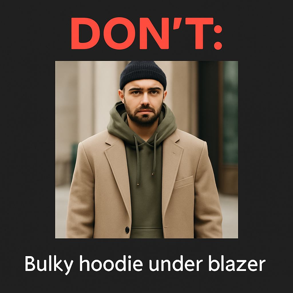 Bulky hoodie under blazer
